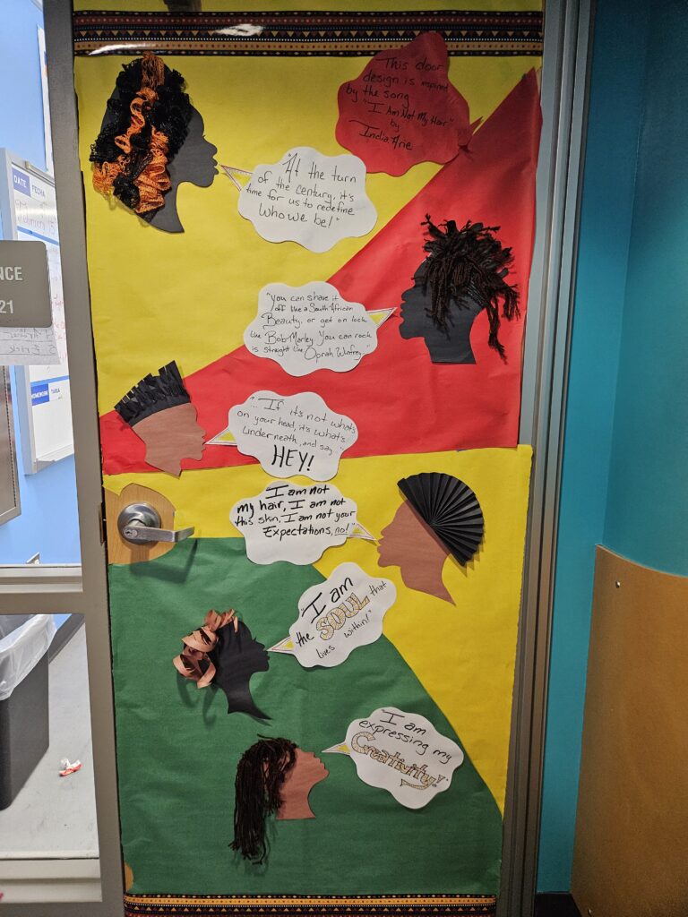 Decorated classroom door for Black History Month